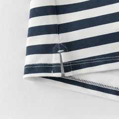 Dave&Bella Toddler Boys Summer College-style Blue White Striped Breathable Outfit Sets