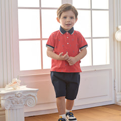Dave&Bella Summer Toddler Boys Gentle Red Short Sleeve Breathable Formal Outfit Sets