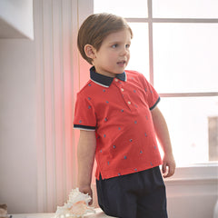 Dave&Bella Summer Toddler Boys Gentle Red Short Sleeve Breathable Formal Outfit Sets