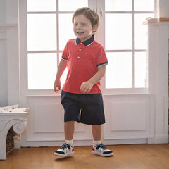 Dave&Bella Summer Toddler Boys Gentle Red Short Sleeve Breathable Formal Outfit Sets