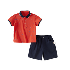 Dave&Bella Summer Toddler Boys Gentle Red Short Sleeve Breathable Formal Outfit Sets