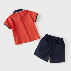 Dave&Bella Summer Toddler Boys Gentle Red Short Sleeve Breathable Formal Outfit Sets
