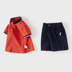 Dave&Bella Summer Toddler Boys Gentle Red Short Sleeve Breathable Formal Outfit Sets