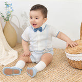Dave&Bella Baby Boys Summer Casual Beige Cute Cartoon Short Sleeve Indoor Rompers