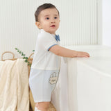 Dave&Bella Baby Boys Summer Casual Beige Cute Cartoon Short Sleeve Indoor Rompers