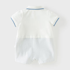 Dave&Bella Baby Boys Summer Casual Beige Cute Cartoon Short Sleeve Indoor Rompers