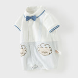 Dave&Bella Baby Boys Summer Casual Beige Cute Cartoon Short Sleeve Indoor Rompers