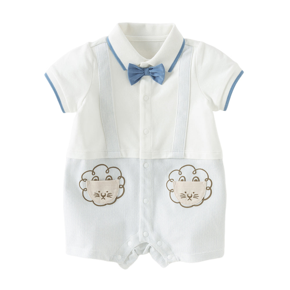 Dave&Bella Baby Boys Summer Casual Beige Cute Cartoon Short Sleeve Indoor Rompers