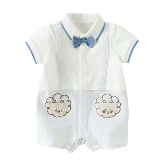 Dave&Bella Baby Boys Summer Casual Beige Cute Cartoon Short Sleeve Indoor Rompers