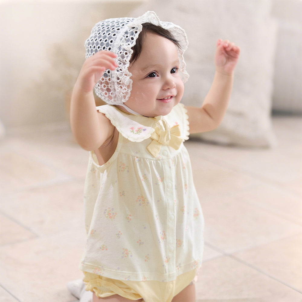 Dave&Bella Baby Girls Summer Charming Yellow Floral Sleeveless Cotton Cute Rompers