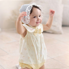 Dave&Bella Baby Girls Summer Charming Yellow Floral Sleeveless Cotton Cute Rompers