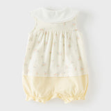 Dave&Bella Baby Girls Summer Charming Yellow Floral Sleeveless Cotton Cute Rompers
