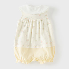 Dave&Bella Baby Girls Summer Charming Yellow Floral Sleeveless Cotton Cute Rompers