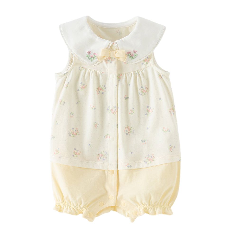 Dave&Bella Baby Girls Summer Charming Yellow Floral Sleeveless Cotton Cute Rompers