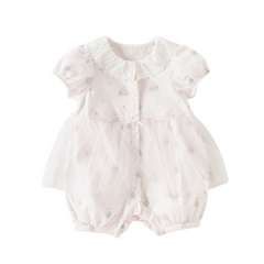 Dave&Bella Baby Girls Summer Cute Pink Print Lightweight Soft One-piece Rompers