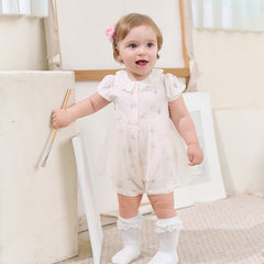 Dave&Bella Baby Girls Summer Cute Pink Print Lightweight Soft One-piece Rompers