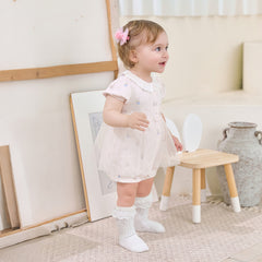 Dave&Bella Baby Girls Summer Cute Pink Print Lightweight Soft One-piece Rompers