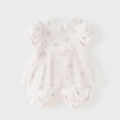 Dave&Bella Baby Girls Summer Cute Pink Print Lightweight Soft One-piece Rompers