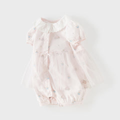 Dave&Bella Baby Girls Summer Cute Pink Print Lightweight Soft One-piece Rompers