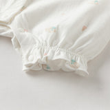 Dave&Bella Summer Baby Girls White Rabbit Print Cotton Breathable Soft Romper（Headband）