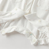 Dave&Bella Summer Baby Girls White Rabbit Print Cotton Breathable Soft Romper（Headband）