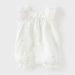 Dave&Bella Summer Baby Girls White Rabbit Print Cotton Breathable Soft Romper（Headband）