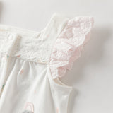 Dave&Bella Summer Baby Girls White Rabbit Print Cotton Breathable Soft Romper（Headband）