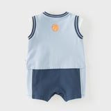 Dave&Bella Summer Baby Boys Light Blue Print Lightweight Cute Soft Stretchable Romper