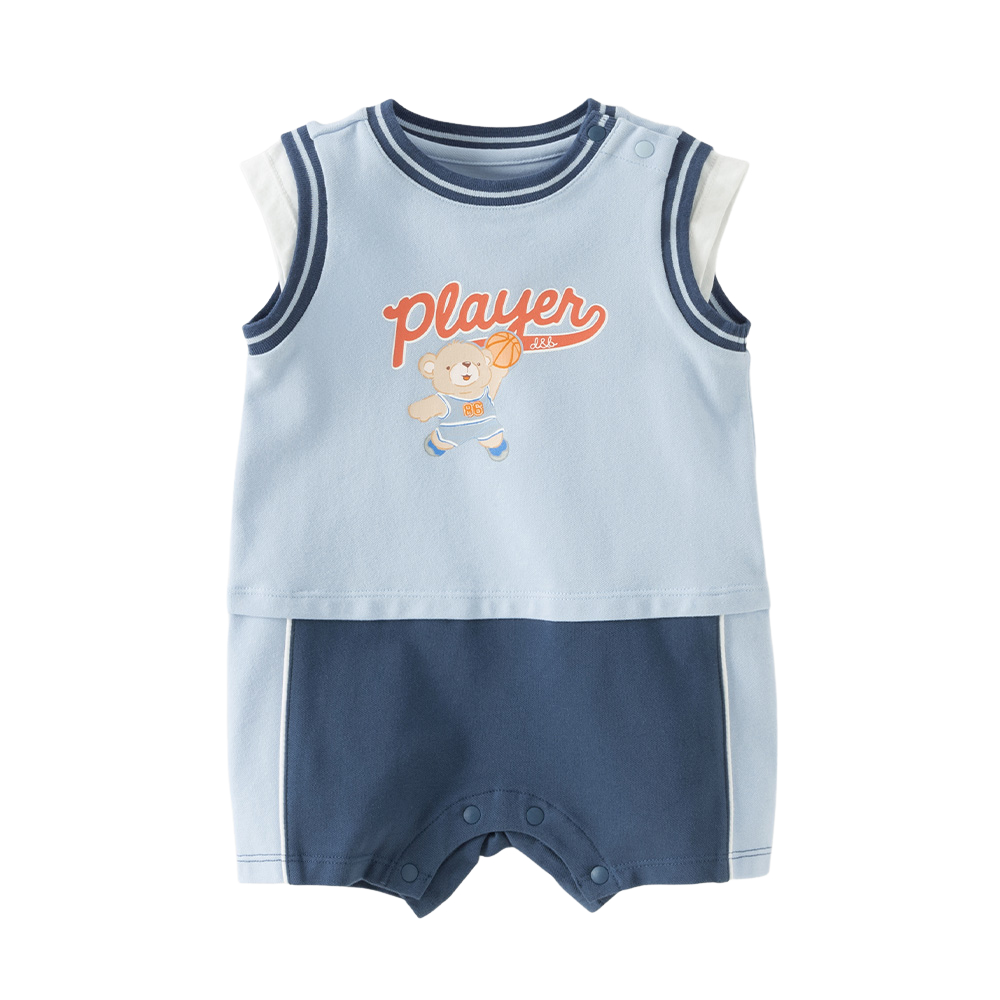 Dave&Bella Summer Baby Boys Light Blue Print Lightweight Cute Soft Stretchable Romper