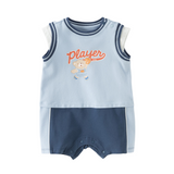 Dave&Bella Summer Baby Boys Light Blue Print Lightweight Cute Soft Stretchable Romper