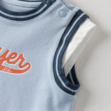 Dave&Bella Summer Baby Boys Light Blue Print Lightweight Cute Soft Stretchable Romper