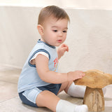 Dave&Bella Summer Baby Boys Light Blue Print Lightweight Cute Soft Stretchable Romper