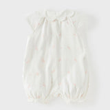 Dave&Bella Summer Baby Girls White Pink Rabbit Lightweight Cotton Cute Doll Collar Romper