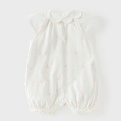 Dave&Bella Summer Baby Girls White Pink Rabbit Lightweight Cotton Cute Doll Collar Romper