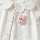 Dave&Bella Summer Baby Girls White Pink Rabbit Lightweight Cotton Cute Doll Collar Romper