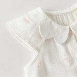 Dave&Bella Summer Baby Girls White Pink Rabbit Lightweight Cotton Cute Doll Collar Romper