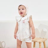 Dave&Bella Summer Baby Girls White Pink Rabbit Lightweight Cotton Cute Doll Collar Romper