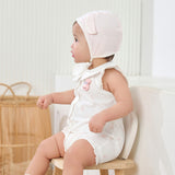 Dave&Bella Summer Baby Girls White Pink Rabbit Lightweight Cotton Cute Doll Collar Romper
