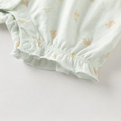 Dave&Bella Baby Girls Summer Adorable Green Floral Sleeveless Breathable Cotton Rompers