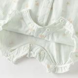 Dave&Bella Baby Girls Summer Adorable Green Floral Sleeveless Breathable Cotton Rompers