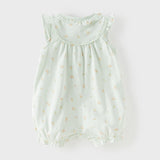Dave&Bella Baby Girls Summer Adorable Green Floral Sleeveless Breathable Cotton Rompers