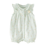Dave&Bella Baby Girls Summer Adorable Green Floral Sleeveless Breathable Cotton Rompers