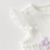 Dave&Bella Baby Girls Summer Cute Purple Floral Sleeveless Soft Cotton Rompers