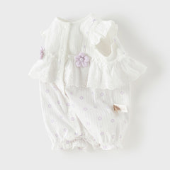 Dave&Bella Baby Girls Summer Cute Purple Floral Sleeveless Soft Cotton Rompers