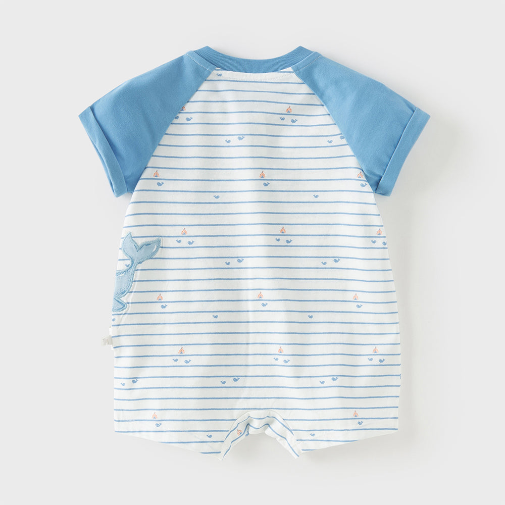 Dave&Bella Baby Boys Summer Cool Blue Whale Print Cotton Soft Lightweight Rompers