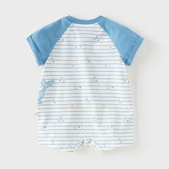 Dave&Bella Baby Boys Summer Cool Blue Whale Print Cotton Soft Lightweight Rompers