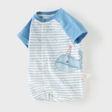 Dave&Bella Baby Boys Summer Cool Blue Whale Print Cotton Soft Lightweight Rompers