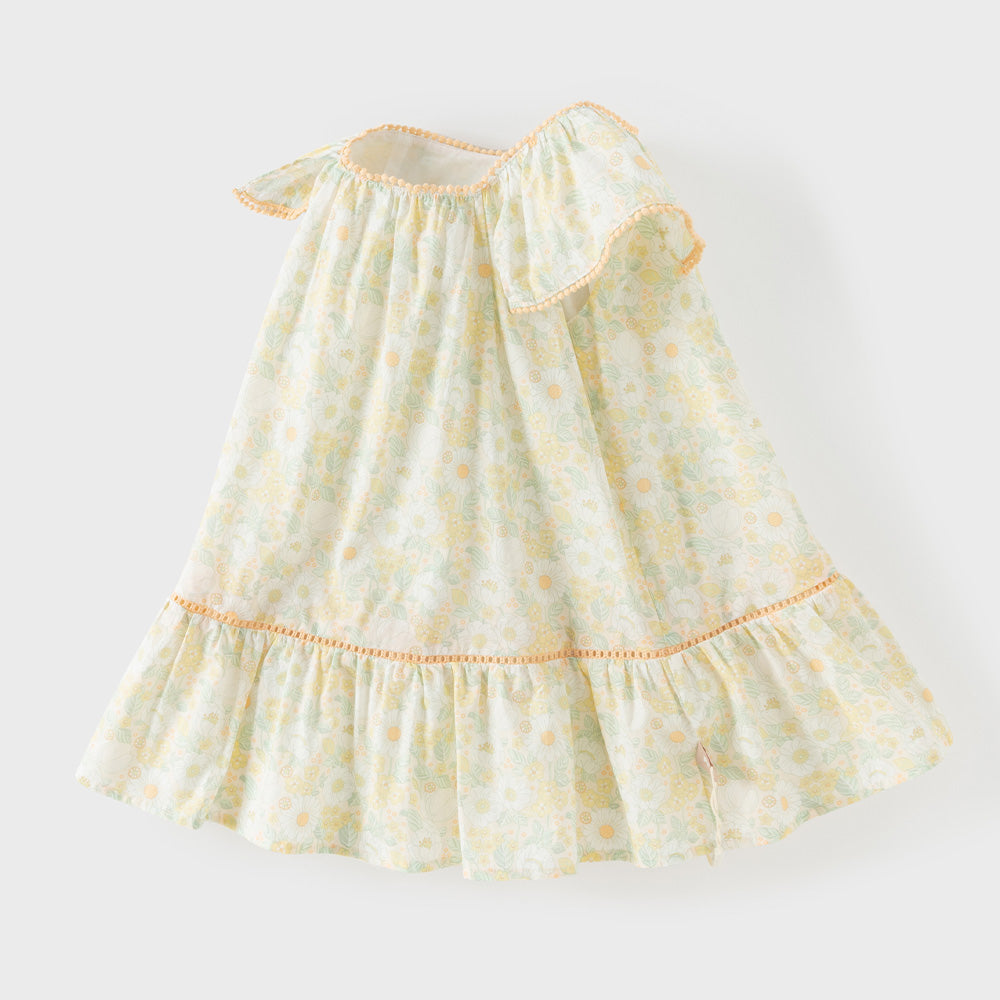 Dave&Bella Summer Toddler Girls Floral Print Breathable Cotton A-line Party Dress