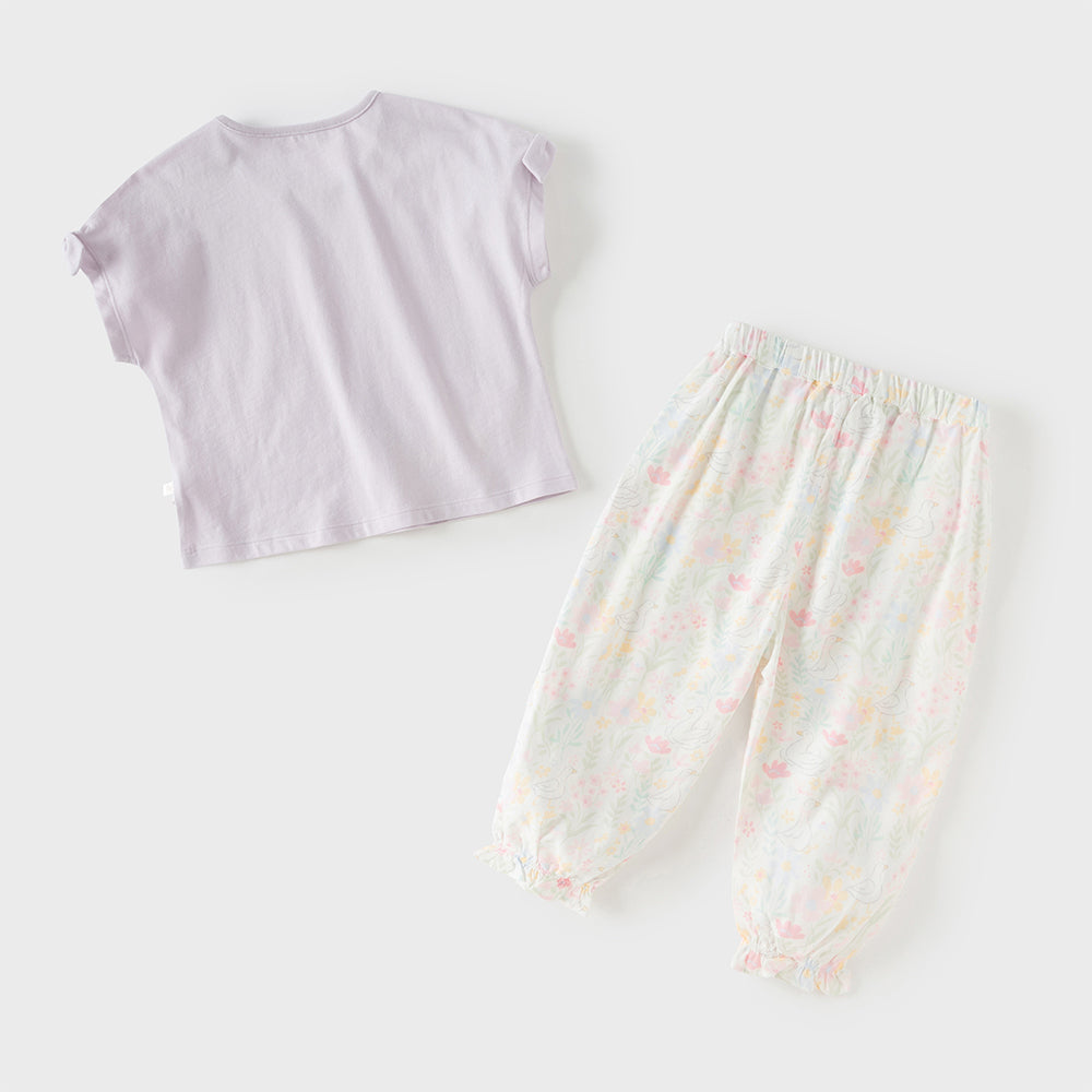 Dave&Bella Toddler Girls Summer Purple Sleeveless Comfortable T-shirt Pant Suits
