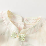 Dave&Bella Summer Toddler Girls Chinese-style Sleeveless Beige Lotus Print A-line Dress